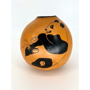 Breckinridge Designs Panda Bear Gourd Vase 8" Hand Painted Folk Art